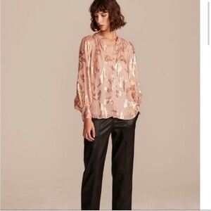 NWT Rebecca Taylor Datura Silk Blend Metallic Floral Blouse Sz 14
